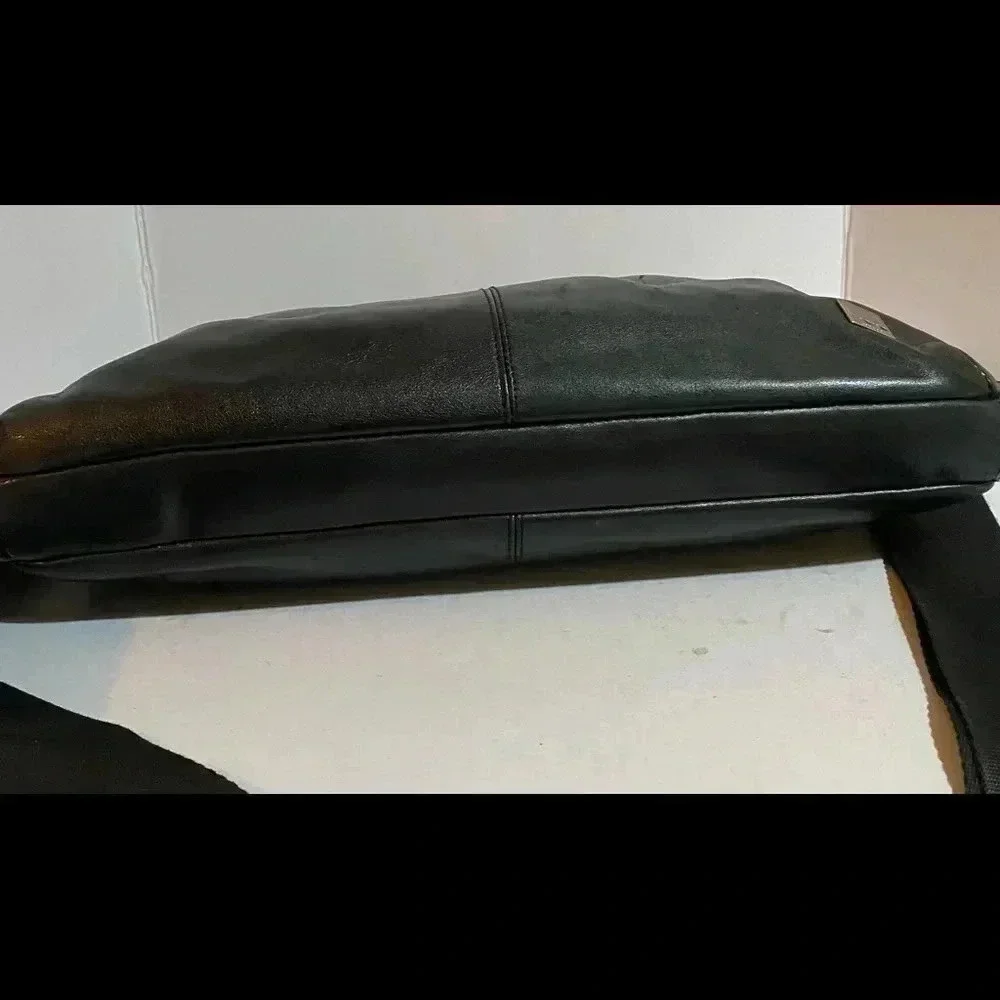 Knomo  unisex black leather messenger laptop briefcase bag